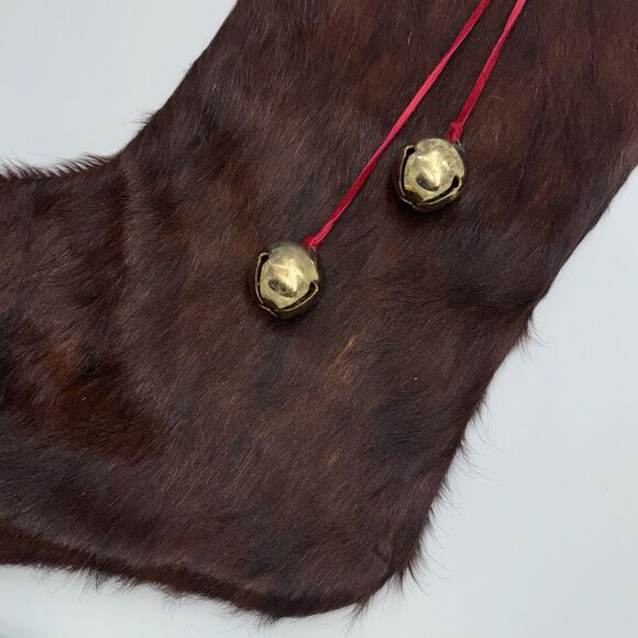 Handmade Cowhide Brown Christmas Stocking Rabbit Fur 20" Western Cowgirl Boho - Picture 3 of 10